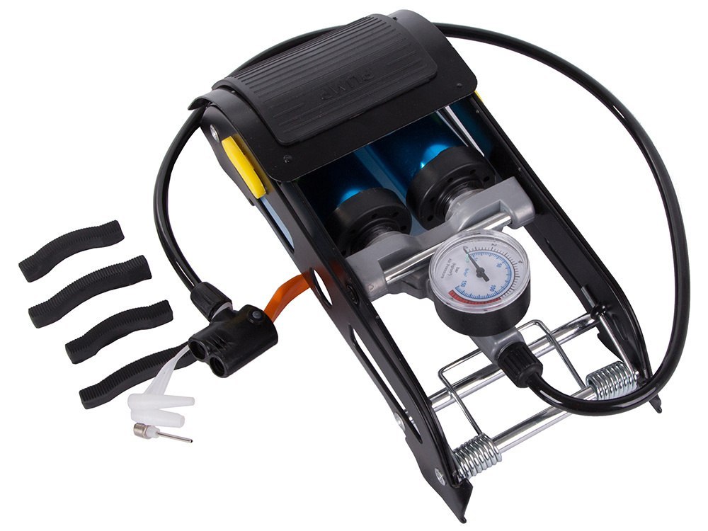 POMPKA SAMOCHODOWA NOŻNA DWUTŁOKOWA KOŃCOWKI ROWER AUTO DO PIŁEK MATERACA